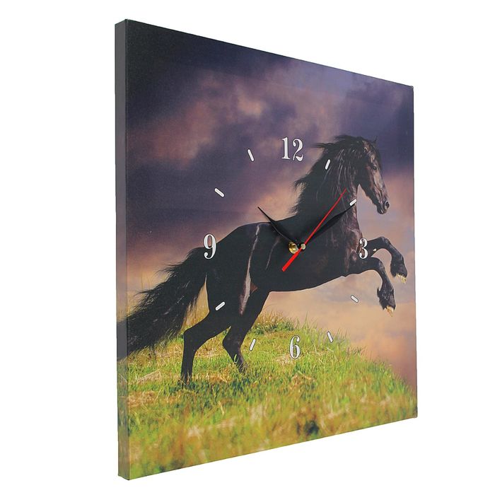Часы настенные на холсте "Вороной конь", 40х40 см