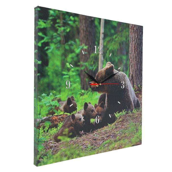 Часы настенные на холсте "Медвежья семейка", 40х40 см
