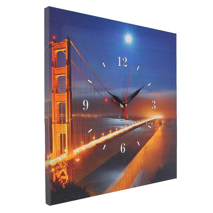 Часы настенные на холсте "Светящийся мост", 40х40 см