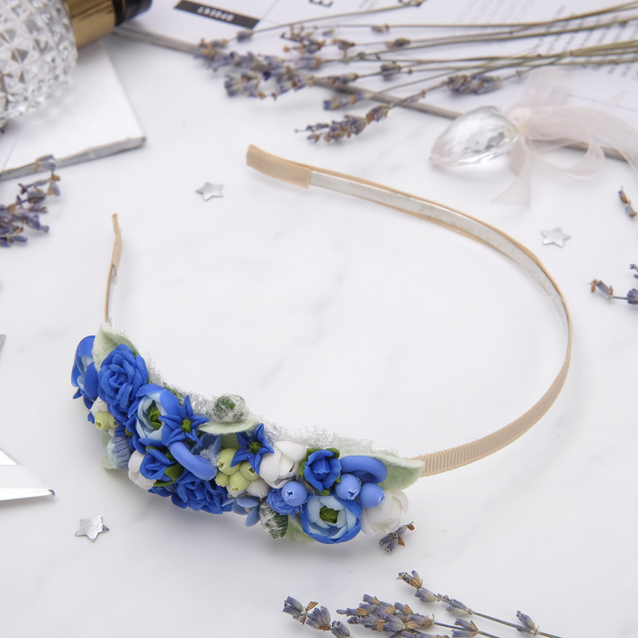 Ободок для волос ручной работы "Бирюзовые лютики"