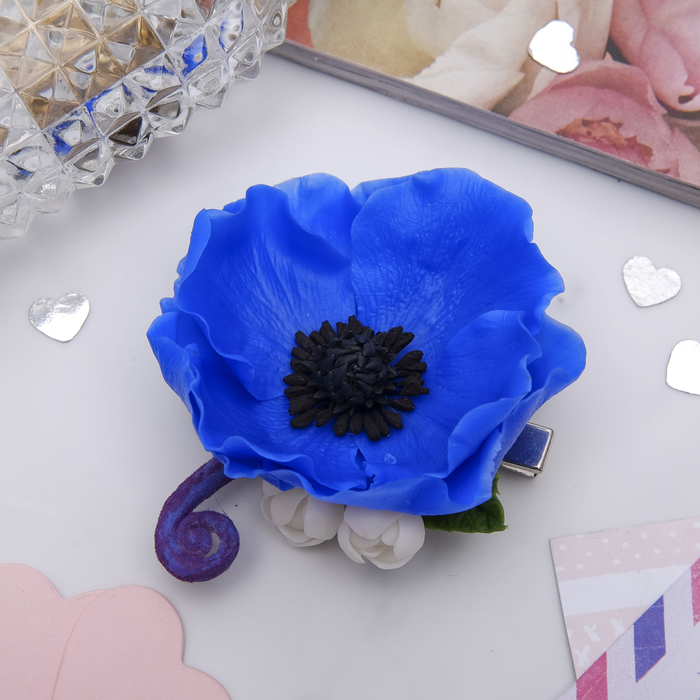 Зажим для волос ручной работы "Синий мак"