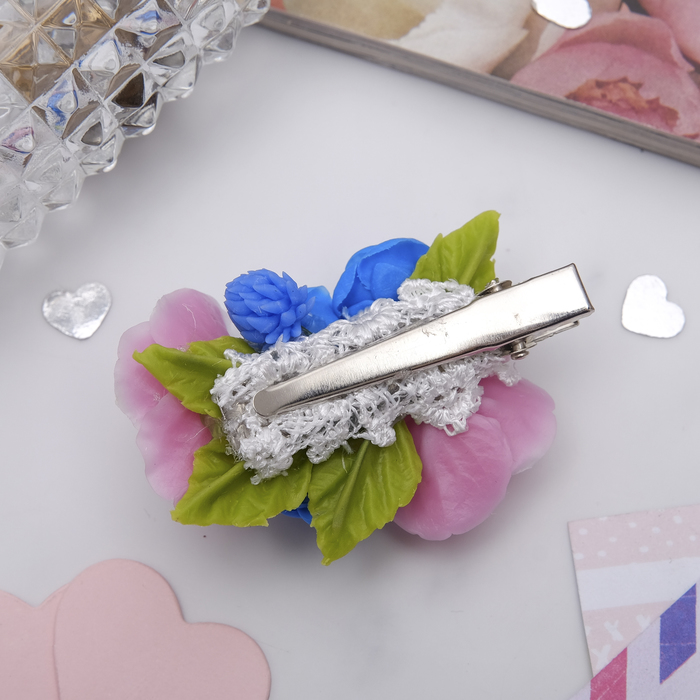 Зажим для волос ручной работы "Синие розы"