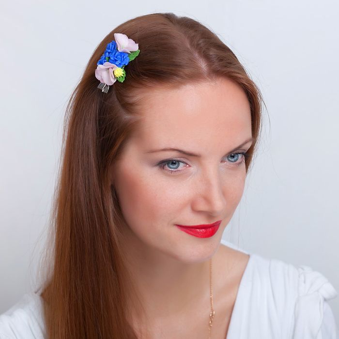 Зажим для волос ручной работы "Синие розы"