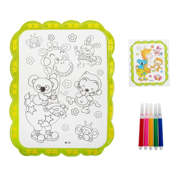 Раскраска объемная "Веселый зоопарк" из пластика с 5 фломастерами