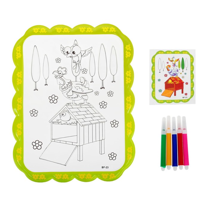 Раскраска объемная "Петушок" из пластика с 5 фломастерами