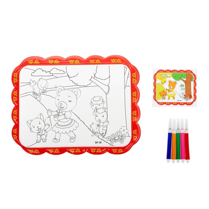 Раскраска объемная "Мишка на прогулке" из пластика с 5 фломастерами