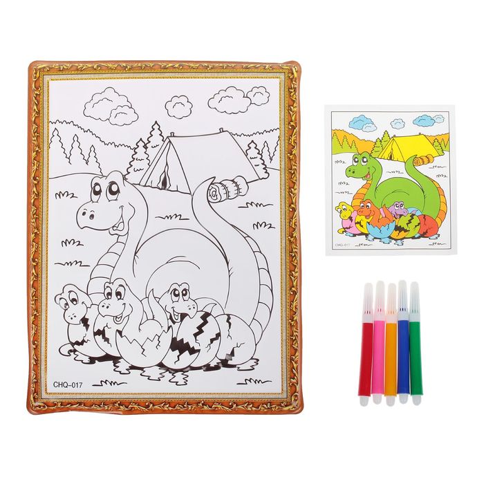 Раскраска объемная "Детки динозаврики" из пластика с 5 фломастерами