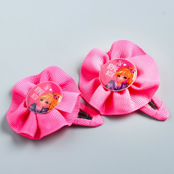 Заколка для волос с бантом (набор 2 шт) "Ты круче всех" феи Винкс