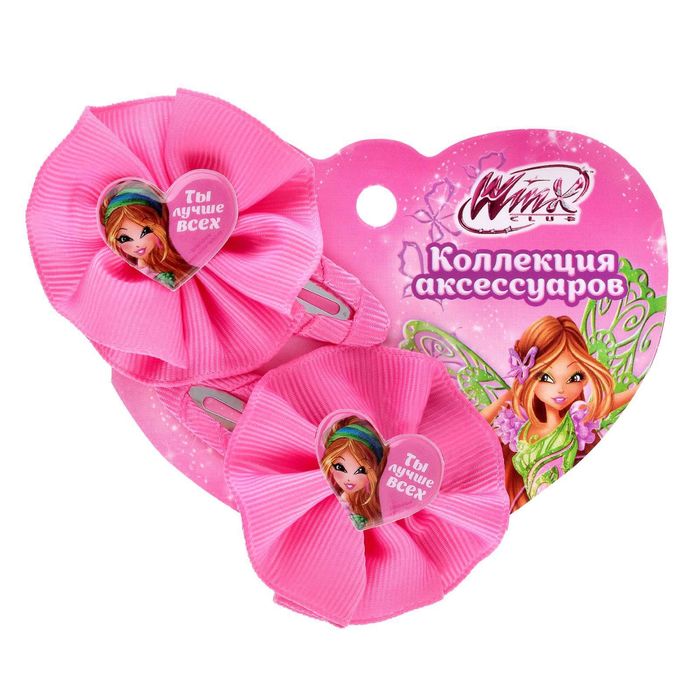 Заколка для волос с бантом (набор 2 шт) "Ты лучше всех" феи Винкс