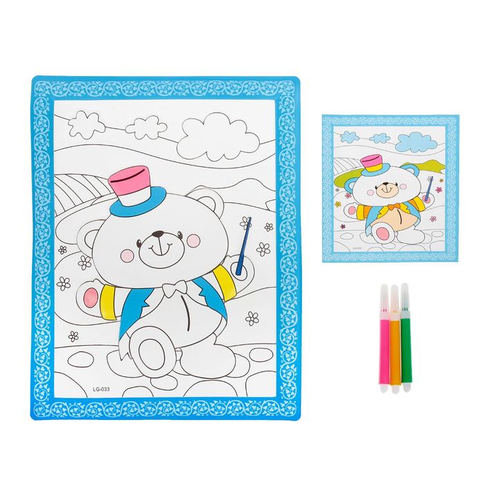 Раскраска объемная "Мишка-фокусник" из пластика с 3 фломастерами