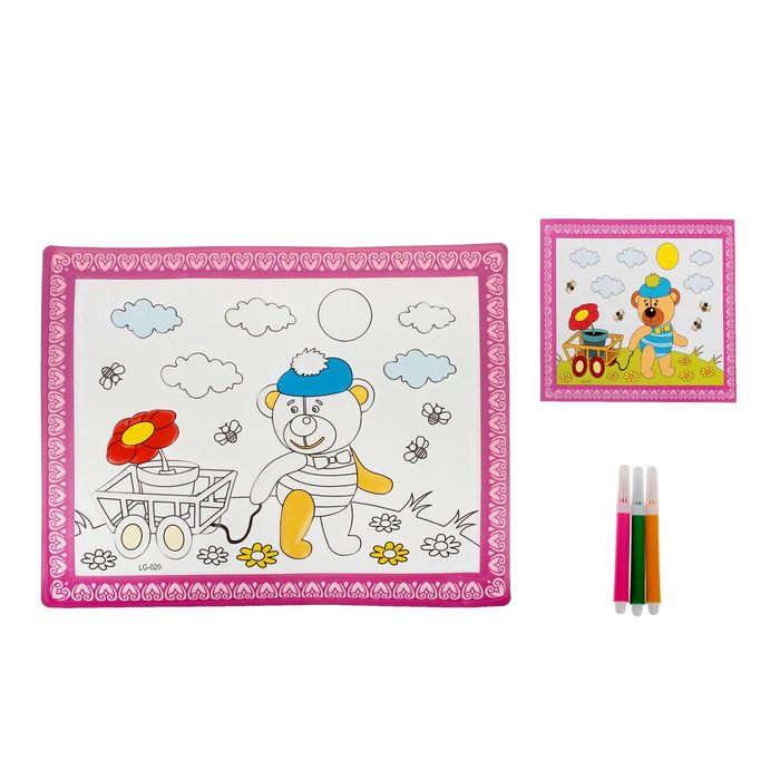 Раскраска объемная "Мишка с тележкой" из пластика с 3 фломастерами