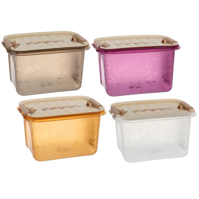 Контейнер для хранения "Узор" с крышкой и ручкой на защелке, цвет МИКС