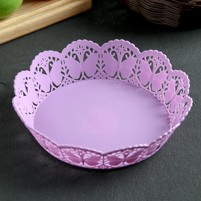 Ваза для хлеба и фруктов "Бабочки" круглая 20 см, цвета МИКС