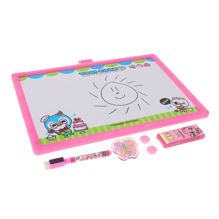 Доска магнитная двухсторонняя "Пингвинёнок", под маркер и мел, мел 3 шт., маркер, магниты 2 шт.