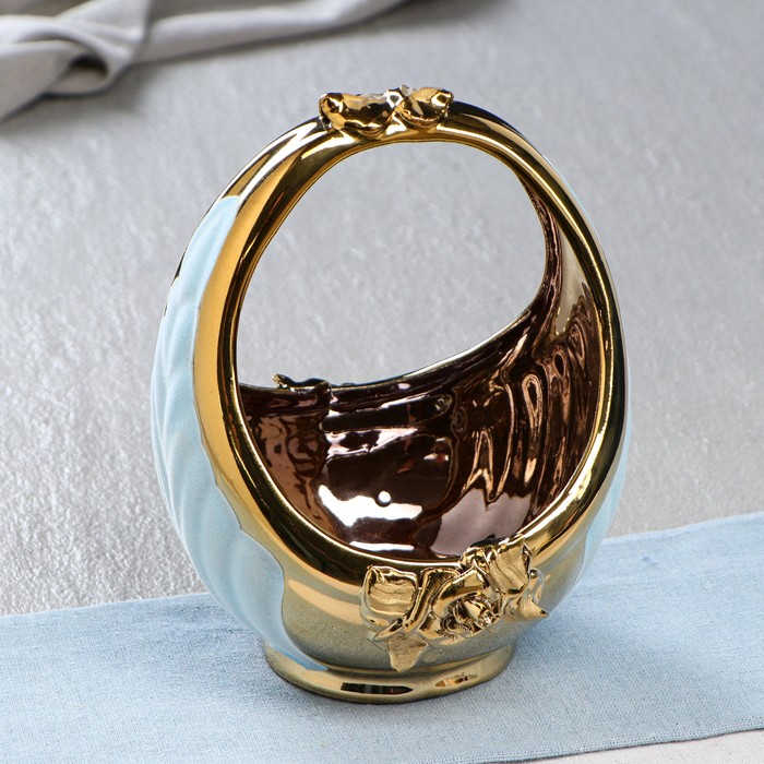 Конфетница "Лукошко" булат, флок, голубая