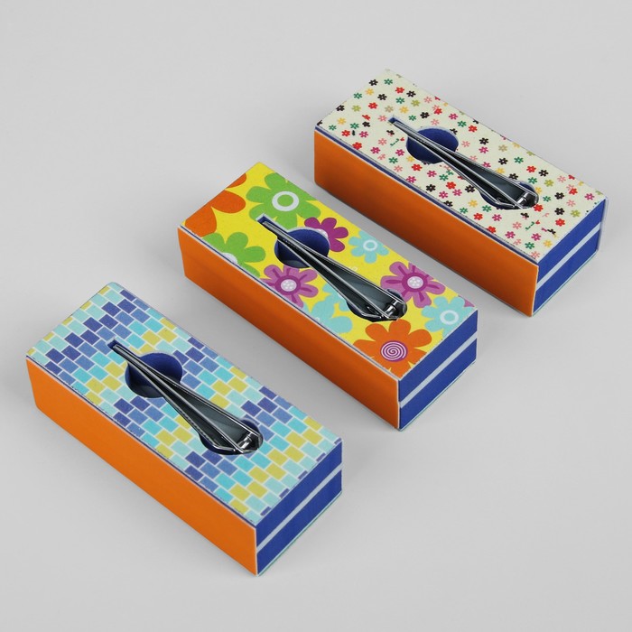 Баф для полировки ногтей, четырёхсторонний, с книпсером, 9(±0,5)см, цвет МИКС