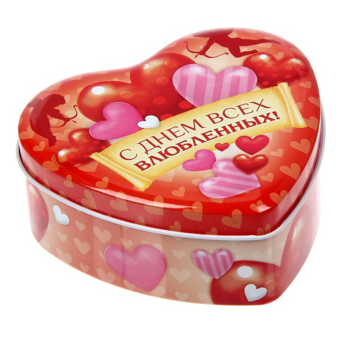 Жестяная шкатулка в форме сердца "С днем всех влюбленных!", 12 х 11 х 4,5 см