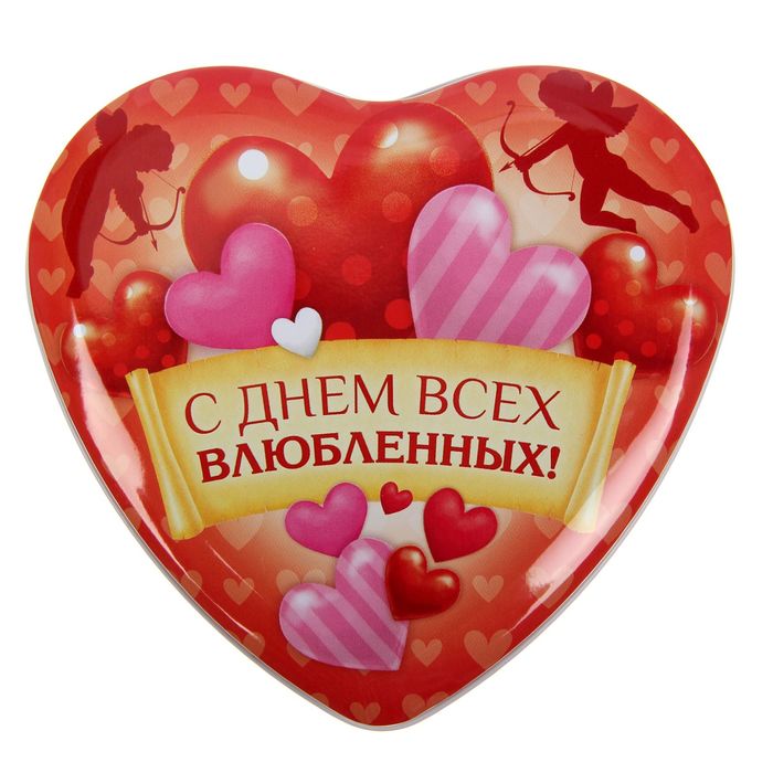 Жестяная шкатулка в форме сердца "С днем всех влюбленных!", 12 х 11 х 4,5 см