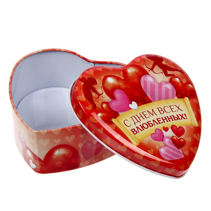 Жестяная шкатулка в форме сердца "С днем всех влюбленных!", 12 х 11 х 4,5 см