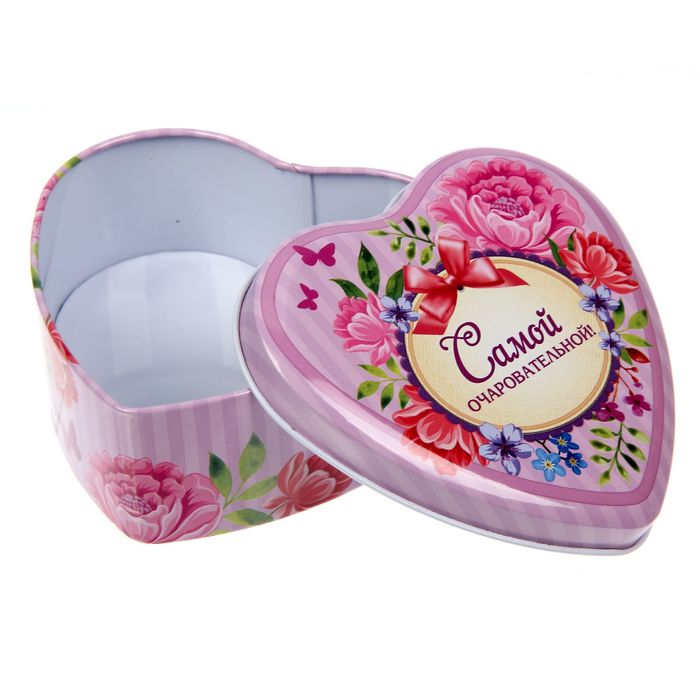 Жестяная шкатулка в форме сердца "Самой прелестной!", 12 х 11 х 4,5 см