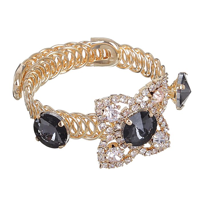 Браслет со стразами "1000 и 1 ночь" цветок, цвет бело-серый в золоте