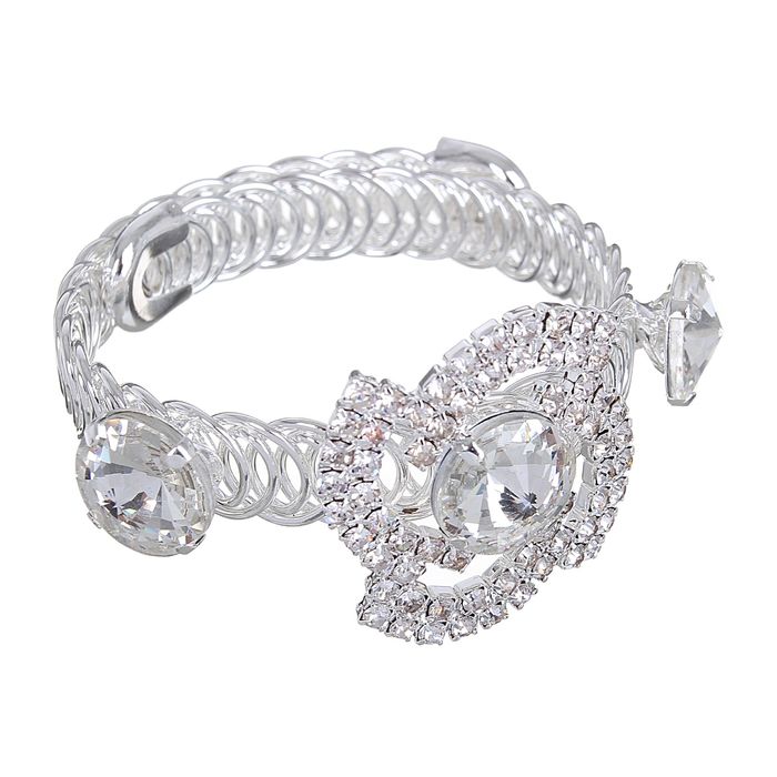 Браслет со стразами "1000 и 1 ночь" цветок, цвет белый в серебре