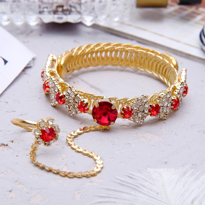 Браслет со стразами слейв "1000 и 1 ночь" бант, цвет красный в золоте