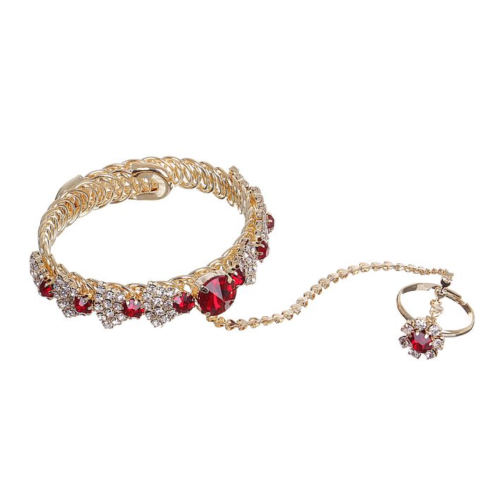 Браслет со стразами слейв "1000 и 1 ночь" бант, цвет красный в золоте