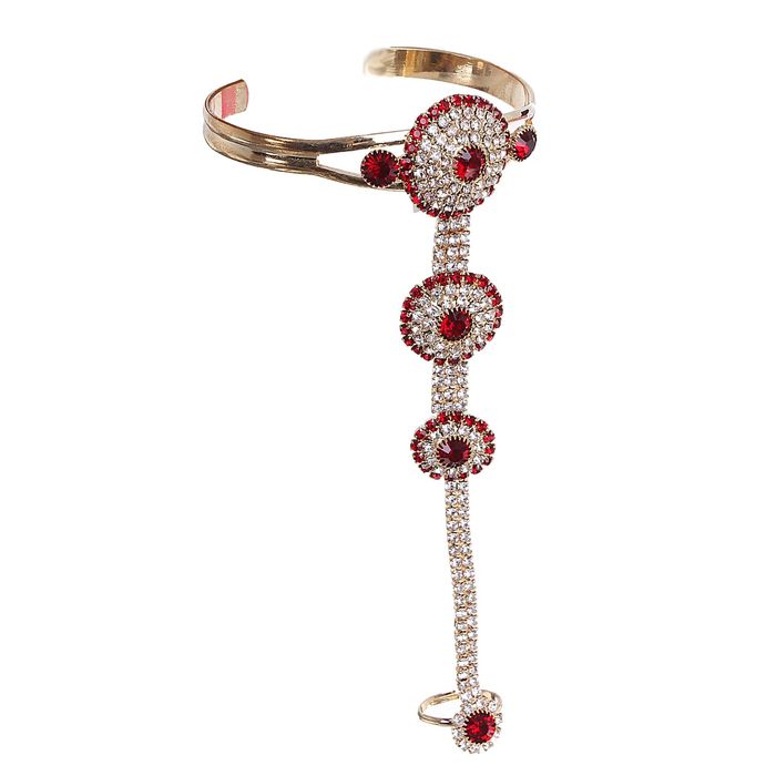 Браслет со стразами слейв "1000 и 1 ночь" круги, цвет красный в золоте