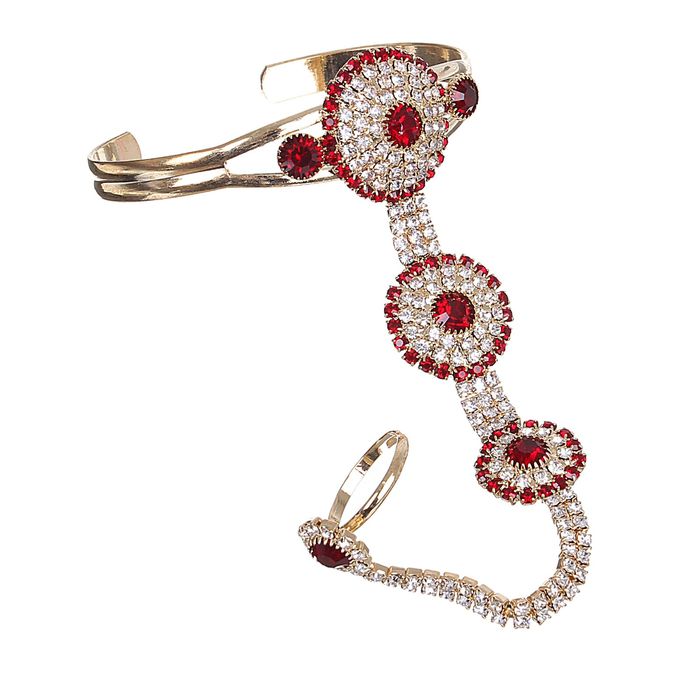 Браслет со стразами слейв "1000 и 1 ночь" круги, цвет красный в золоте