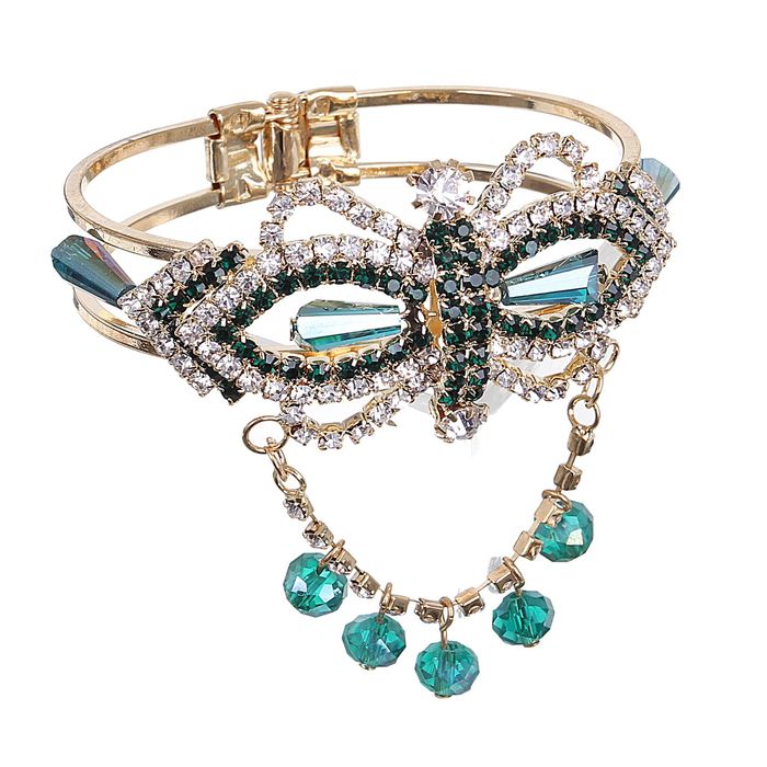 Браслет со стразами "1000 и 1 ночь" маскарад, цвет зелёно-белый в золоте