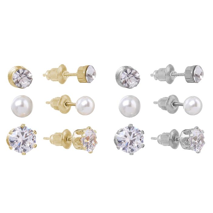 Пусеты 3 пары "Жемчужинка" снежная, цвет МИКС