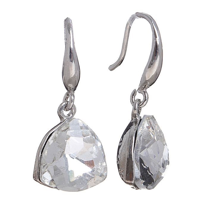 Серьги со стразами "Горный хрусталь" многогранник, цвет светло-янтарный в серебре