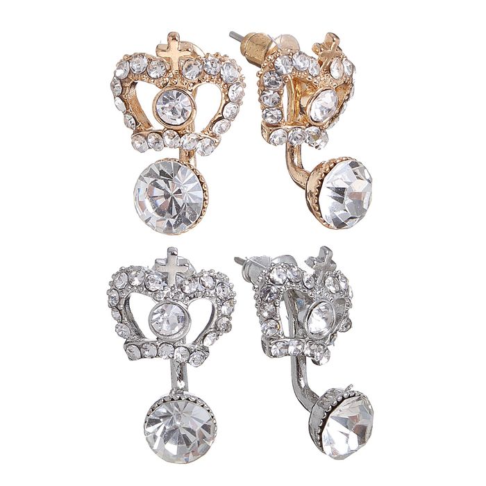 Серьги со стразами "Царевна" корона, цвет МИКС