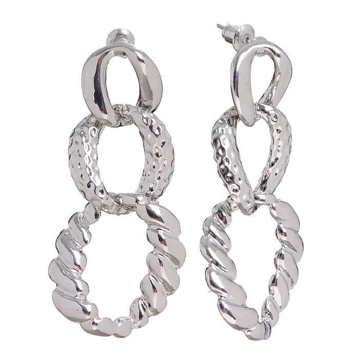 Серьги металл "Цепь" в три звена, цвет серебряный