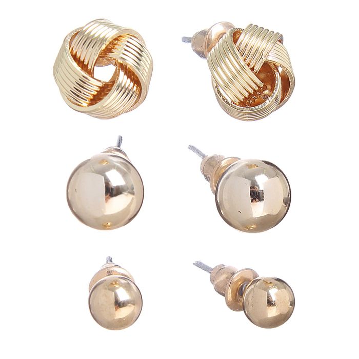 Пусеты 3 пары "Плетение", цвет МИКС