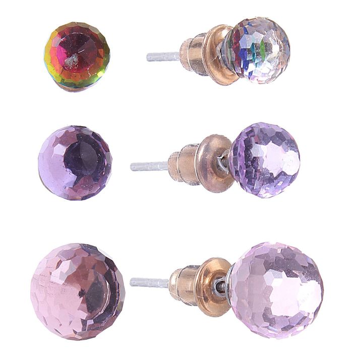 Пусеты 3 пары "Шарики" граненые, цвет МИКС