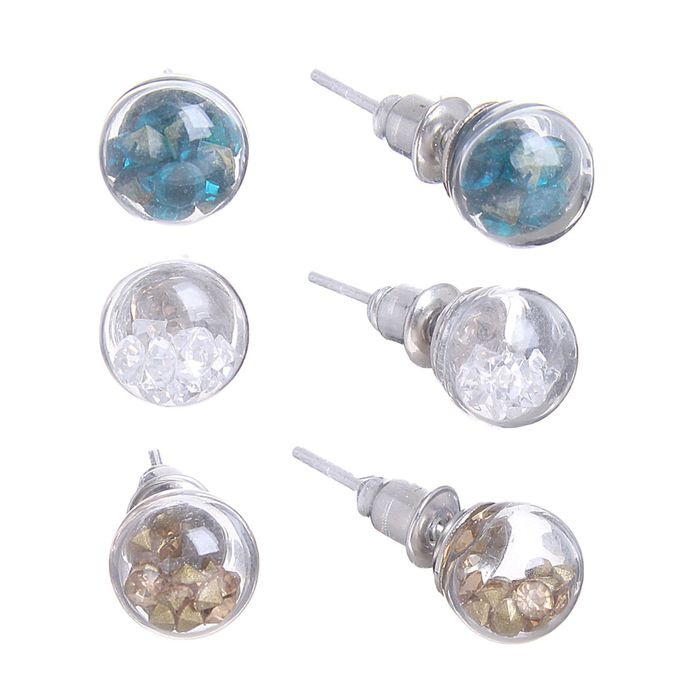 Пусеты 3 пары "Шарики" с наполнителем, цвет МИКС