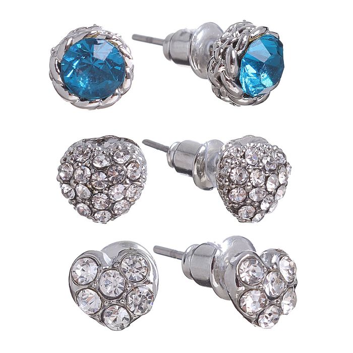 Пусеты 3 пары "Романтик", цвет голубо-белый в серебре