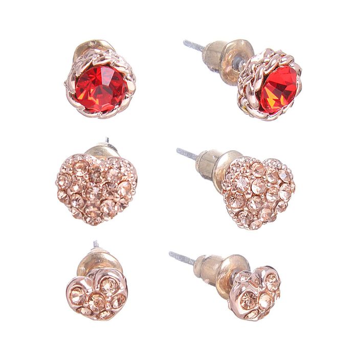 Пусеты 3 пары "Романтик", цвет красно-золотой в золоте