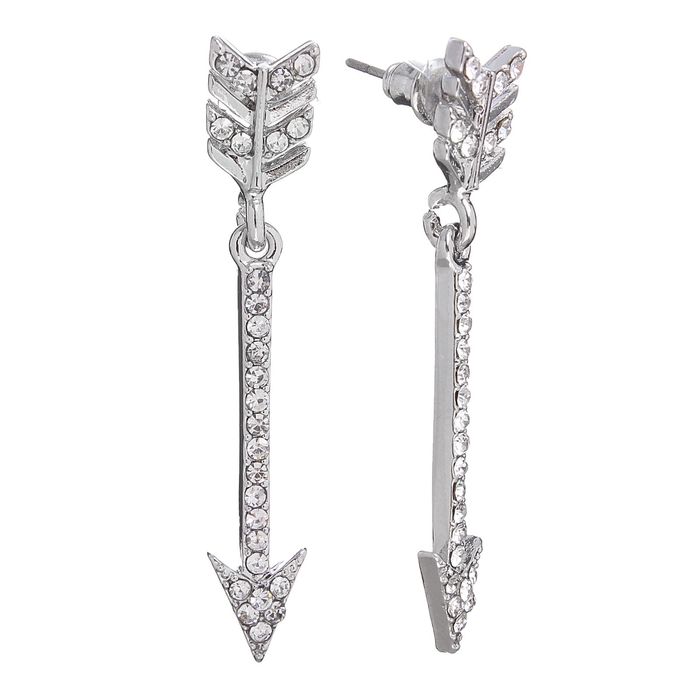 Серьги со стразами "Стрела", цвет белый в серебре