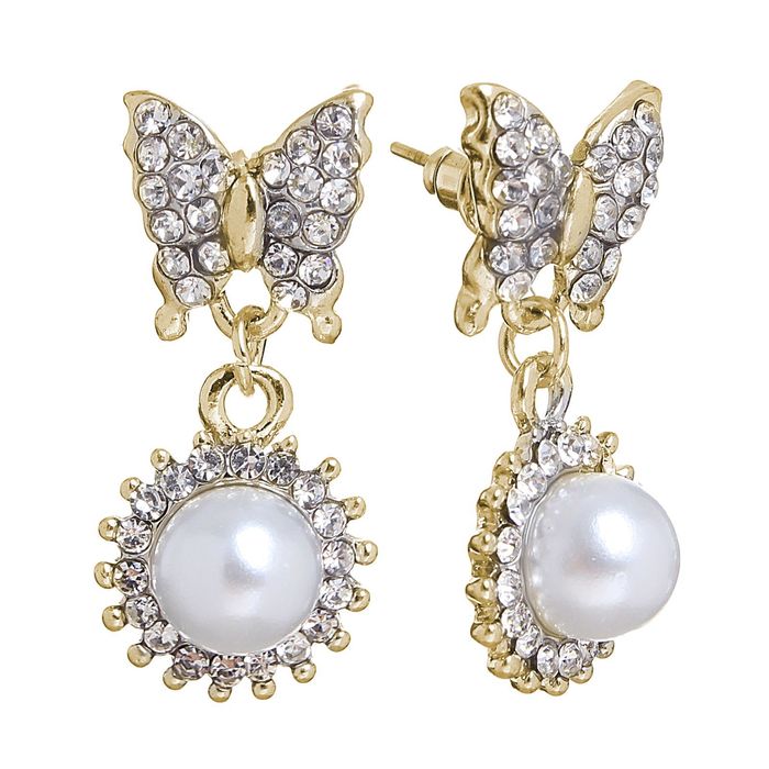 Серьги с жемчугом "Бабочка" малая, цвет белый в золоте