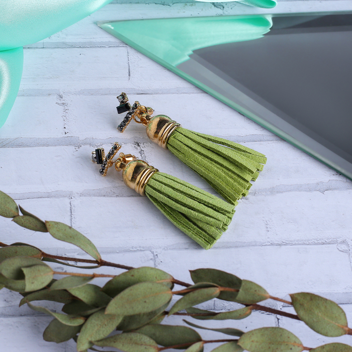 Серьги ассорти "Кисти" малые, цвет зеленый в золоте