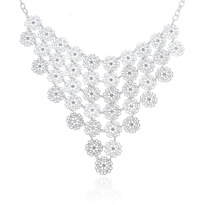 Колье "Снежинка", цвет белый в матовом серебре