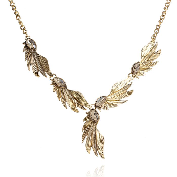Колье "Полет" крыло, цвет светло-коричневый в черненом золоте