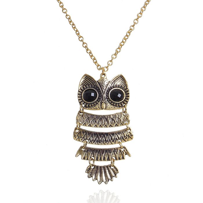 Кулон "Сова", цвет чернёного золота, 70см