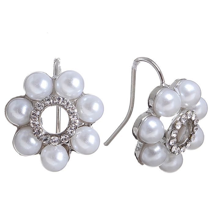 Серьги с жемчугом "Цветок" ромашка малая, цвет белый в серебре
