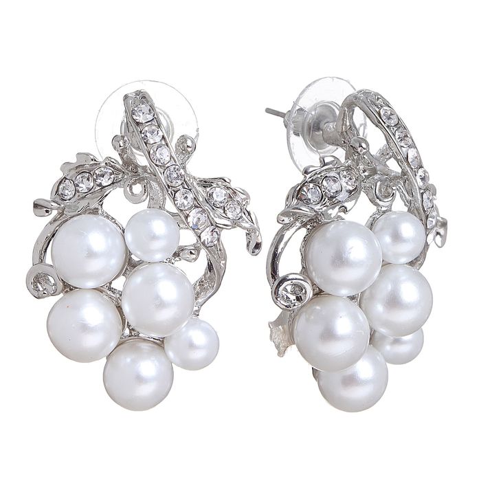 Серьги с жемчугом "Виноград" гроздь, цвет белый в серебре