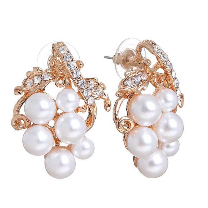 Серьги с жемчугом "Виноград" гроздь, цвет белый в золоте