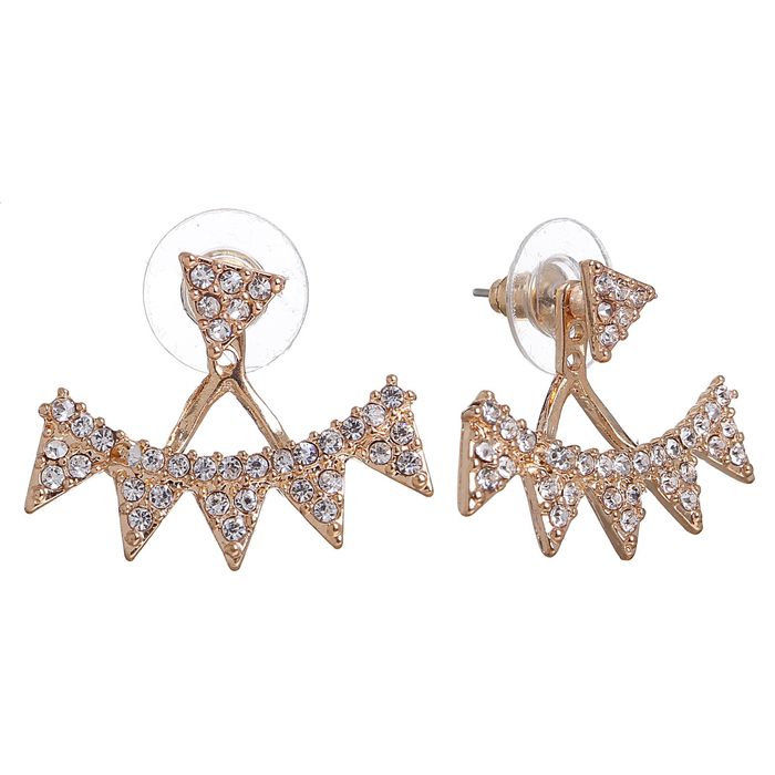 Серьги со стразами "Рок" шипы продольные, цвет белый в золоте